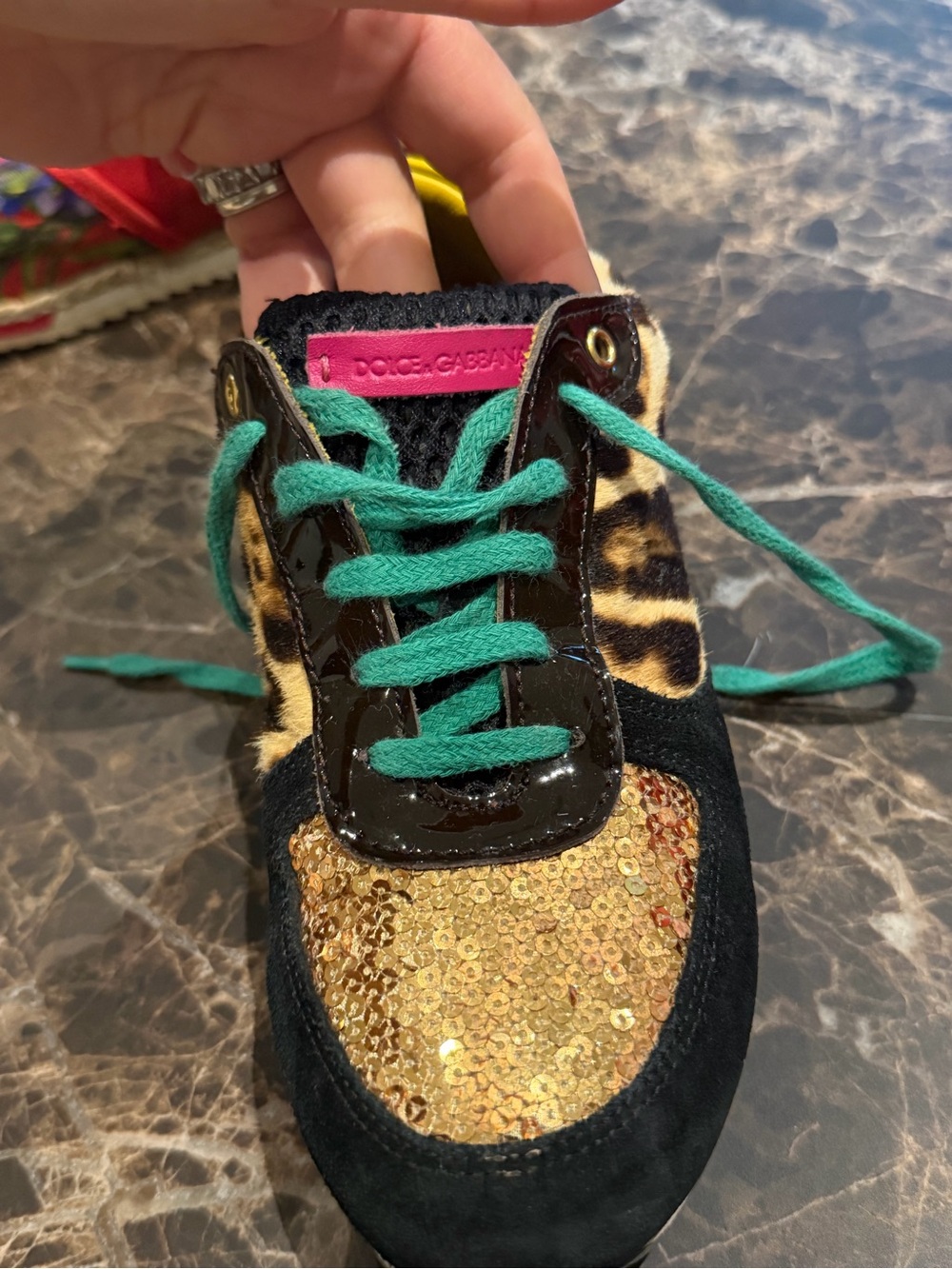 Dolce & Gabbana Black, Gold, Teal Leopard Accent Sneaker